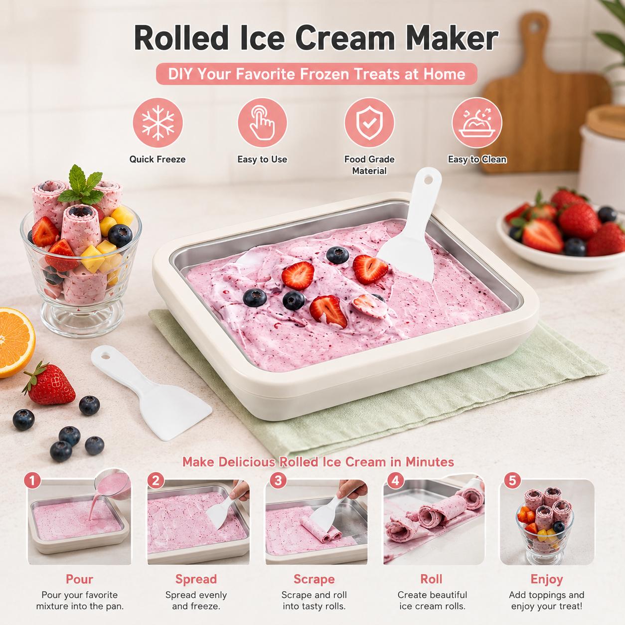 Rolled Ice Cream Maker Stainless Steel Pan